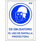 Cartel plástico "USO PANTALLA PROTECTORA"