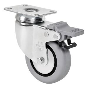 Rueda de goma gris inyectada Giratoria Freno SERIE BH-PGI 