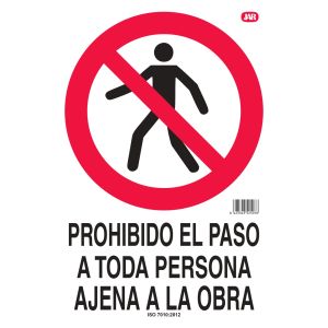 Cartel plástico "PROH.PASO PERSONA AJ.OBRA"