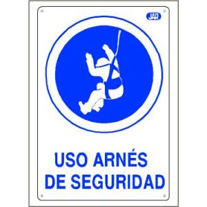 Cartel plástico "USO ARNÉS SEGURIDAD"