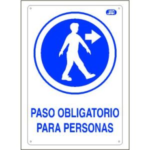 Cartel plástico "PASO OBLIG. DCHA"