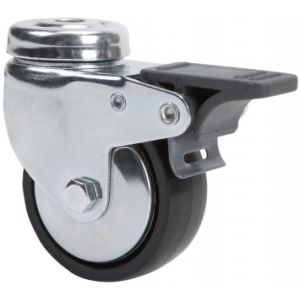 Rueda de poliamida negra giratoria con agujero pasante y freno SERIE 400
